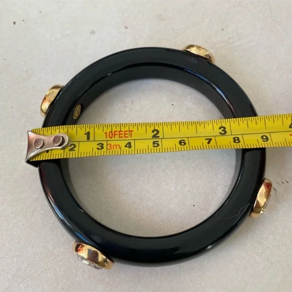 Pair of Vintage Swarovski Crystal Black Resin Bold Bangle Bracelets - Picture 4 of 4